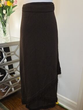 St. John Dark Brown Fringe-Trim Maxi Skirt
